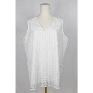 Women's Size XL Blouse Sleeveless Tunic Checkered Pattern White
